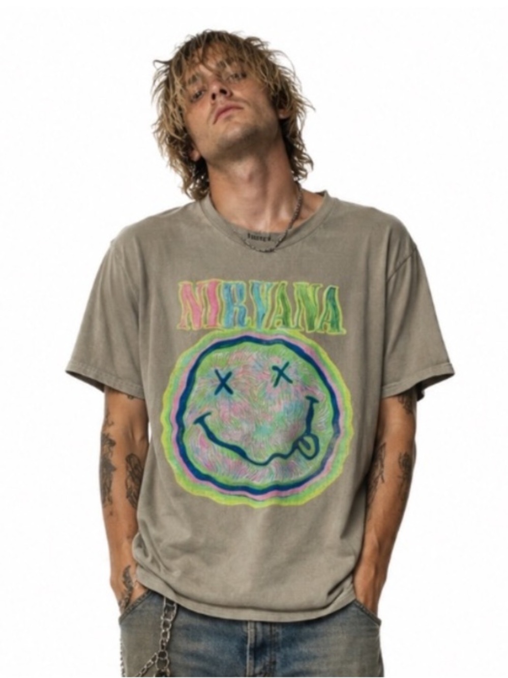 Nirvana Shirt XL Grunge Tan